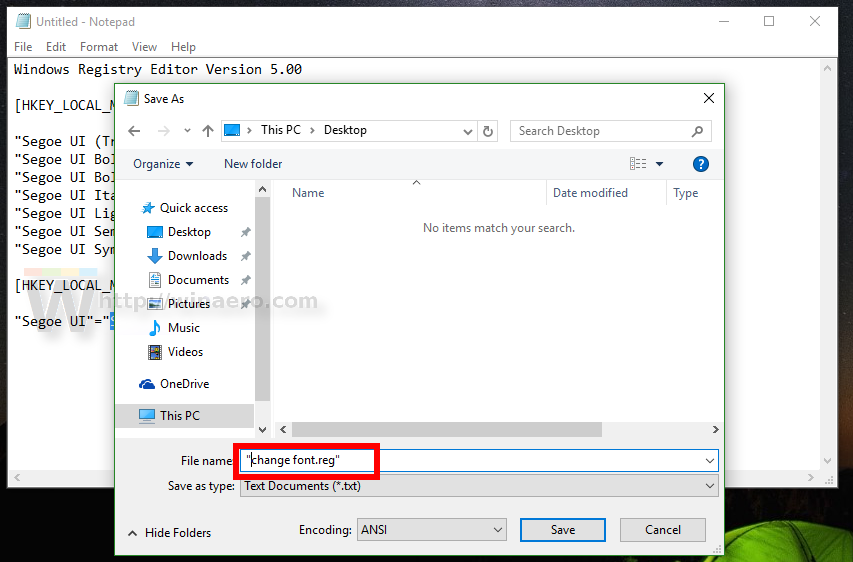 Windows 10 change default font