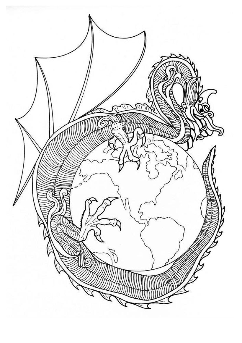 Coloriage du dragon du Monde Coloriage Coloriage MANDALA MANDALAS DE DRAGONS   colorier