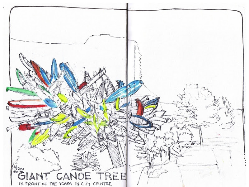 MJ SKETCHBOOK - Urban Sketcher - Las Vegas - Big Edge by Nancy Rubins Canoe sculpture