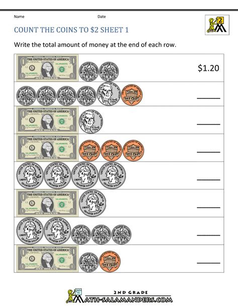  2nd grade money worksheets up to 2