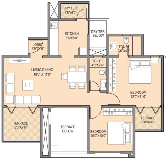 Skyline at Wakad Pune 2 BHK Flat Comfort Even Floors 953 sq.ft. Saleable Area for Rs. 37,58,150 + Legal Charges + Stamp Duty + Registration + ST + VAT + Maintenance Charges for 2 years @ Rs. 2.5 per sq.ft. per month