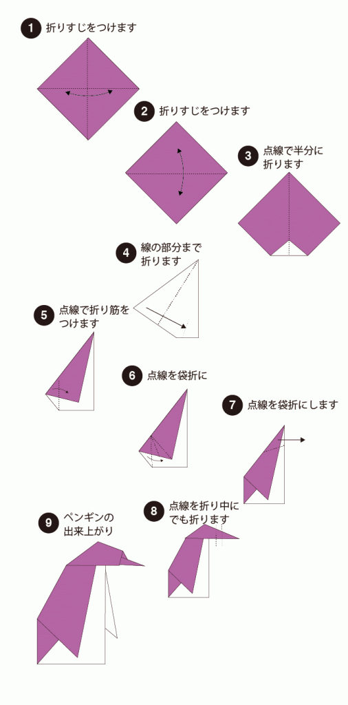 ペンギン折り紙の折り方 子供でもハサミで簡単にできる折り紙 切り絵aif