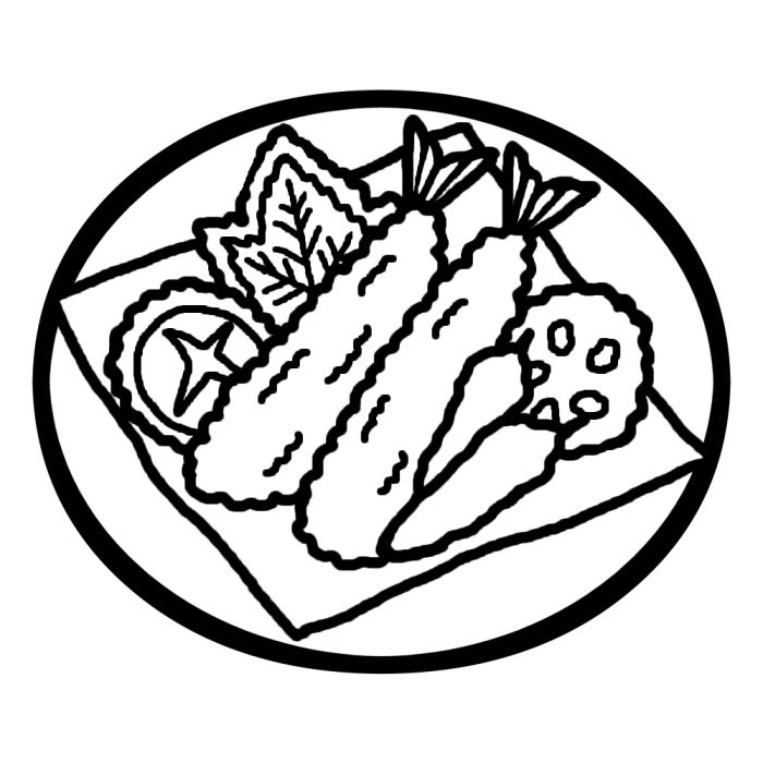 天ぷら 白黒 料理14 食べ物 無料イラスト素材