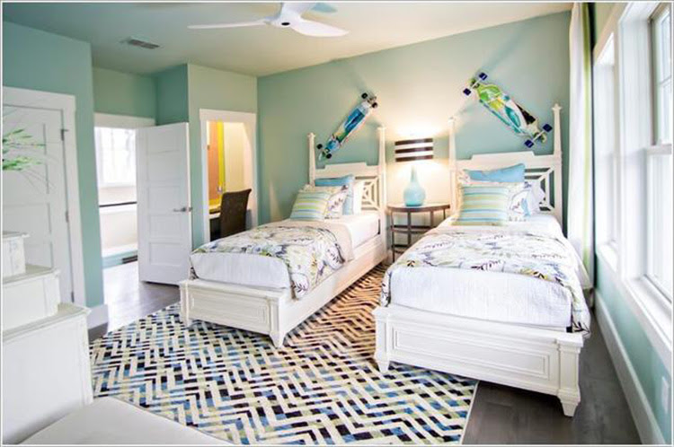 phòng ngủ song sinh màu xanh