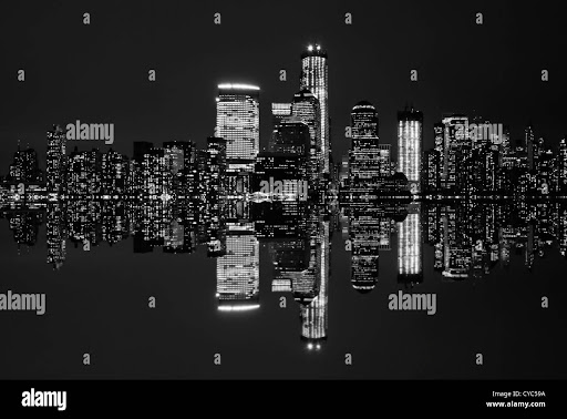 City Skyline At Night Black And White
