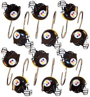 Pittsburgh STEELERS Set 12 Bathroom Shower Curtain Hooks