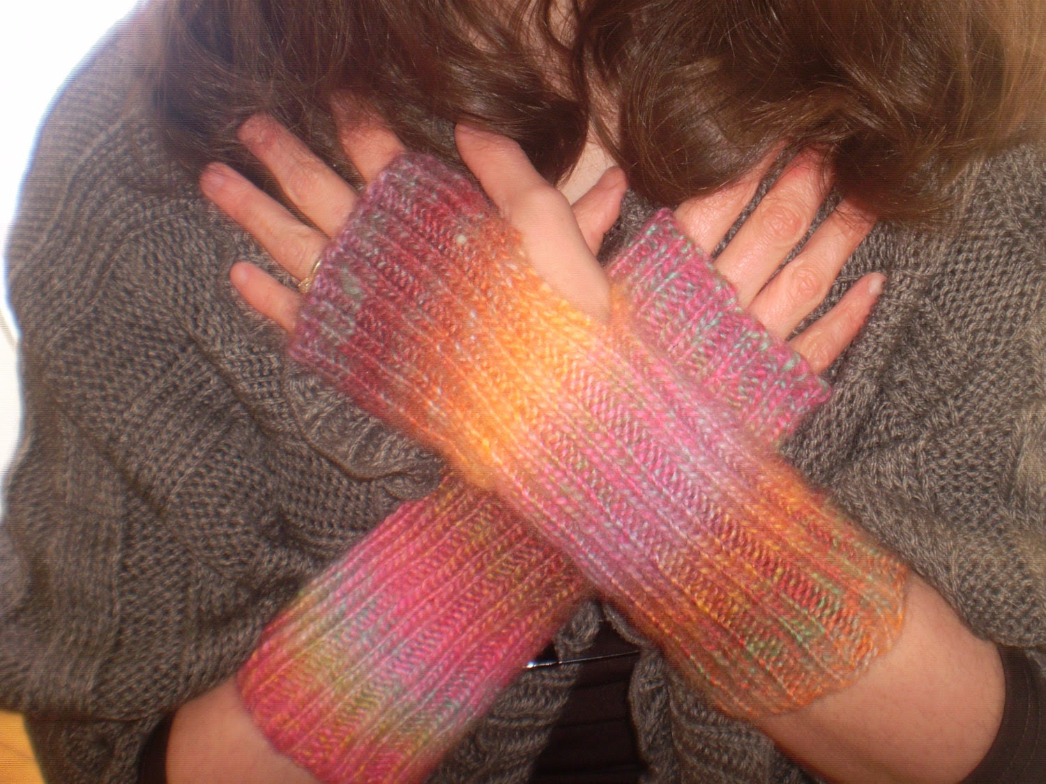 Finger Free Mitts - Fingerless gloves in 'Tequila Sunrise' - theKnitChix