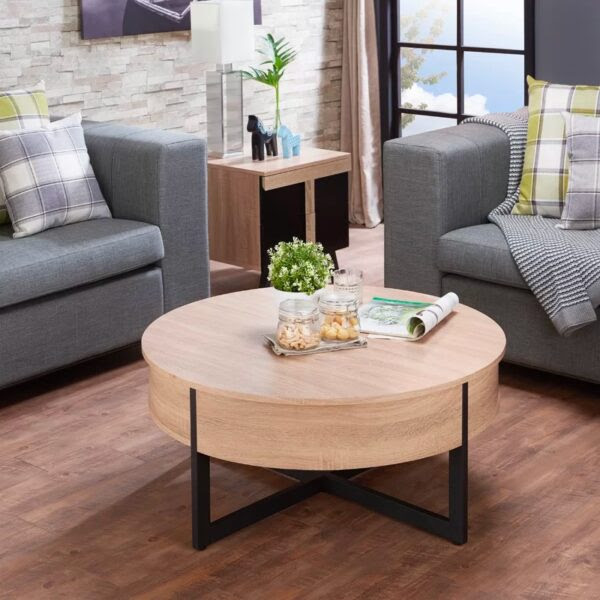white coffee table with storage baskets