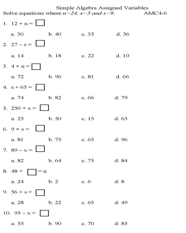 Printable math worksheets algebra 1