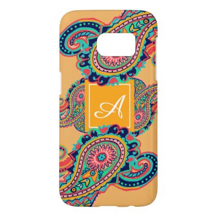 Bright Rainbow Orange Paisley Monogram Samsung Galaxy S7 Case