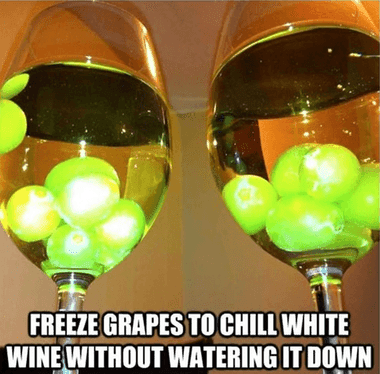freeze grapes to chill white wine without