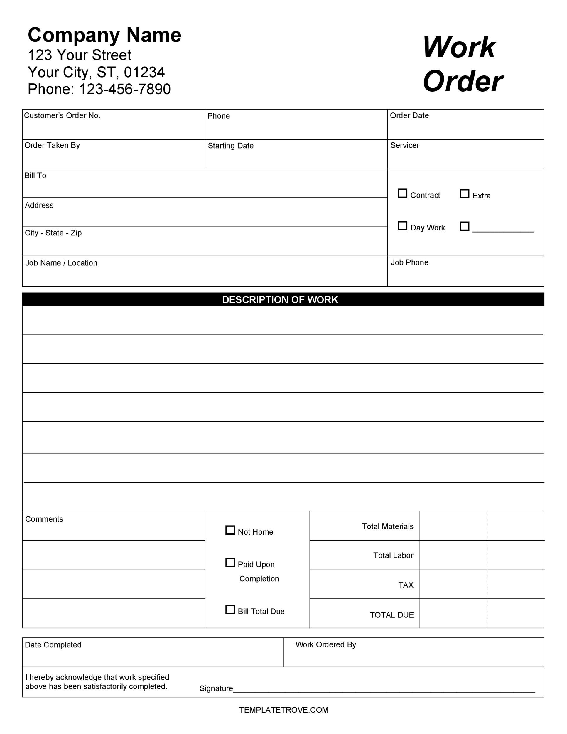 40  Order Form Templates [work order \/ change order   MORE]