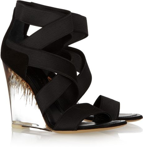 Donna Karan New York Elasticated Strappy Perspex Wedge Sandals in Gold ...