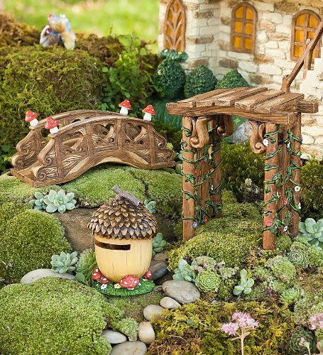 HearthSong Decorative Fairy Village Accessories, Set of 3