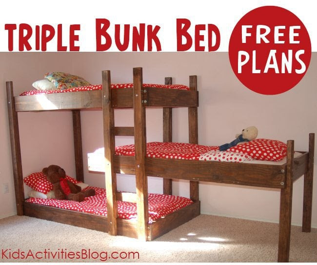Triple bunk bed plans. Great to have a spare bed for sleepovers!