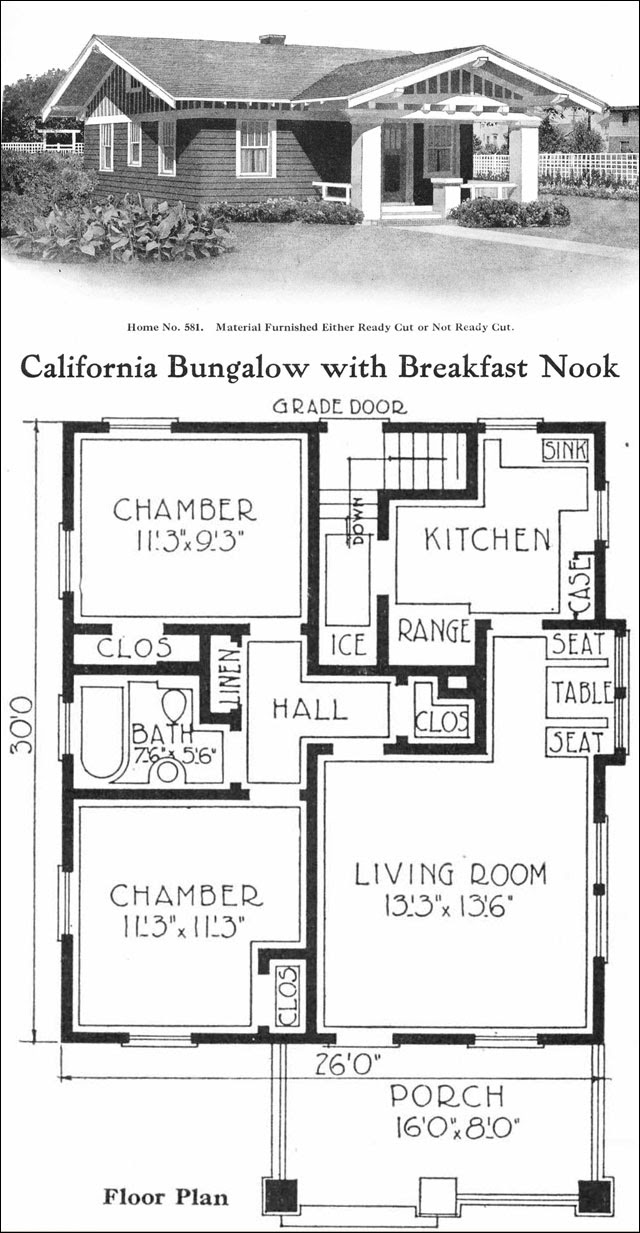 California-style Bungalow - Vintage small house plans - 780 sq. ft ...