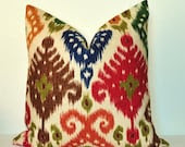 Pillow Cover - Decorative Pillow - Throw Pillow - Toss Pillow - Sofa Pillow - Ikat - 17x17 inch - Red - Green - Blue