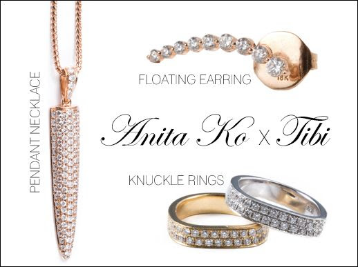 LE FASHION BLOG JEWELRY CRUSH ANITA KO FOR TIBI COLLECTION WHITE GOLD YELLOW GOLD DIAMOND KNUCKLE RING RINGS FLOATING ROSE GOLD DIAMOND EARRING RIGHT OR LEFT ROSE GOLD DIAMOND DAGGAR PENDANT NECKLACE 