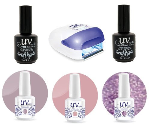 UV-Nails Gel Uv Lamp Pro + Base & Top Coat + 3 polishes set Purple Rain (221,209,210) + Aviva Nail kit!