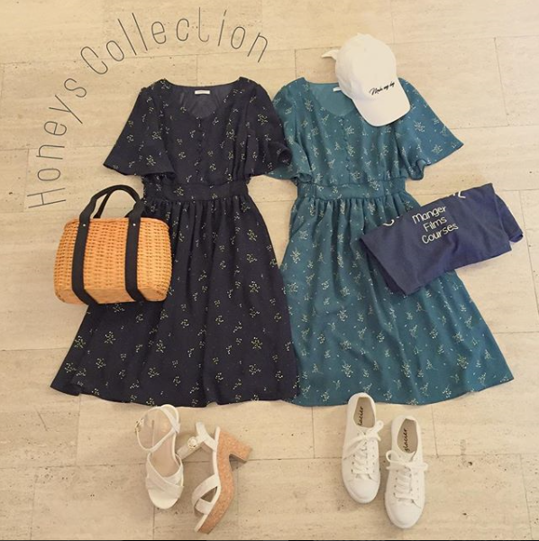小花柄ワンピースを小物使いでガーリー カジュアルにコーディネート Honeys