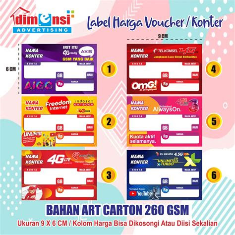 jual label harga voucher konter display harga etalase konter minimal