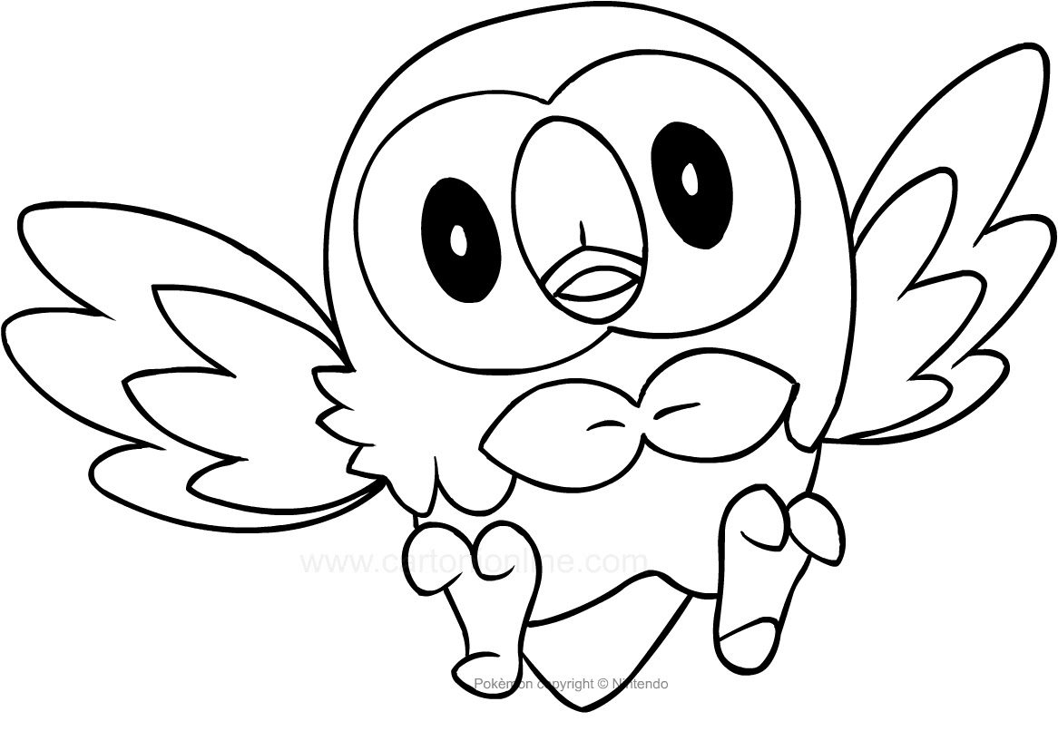 Disegno di Rowlet dei Pokemon da stampare e colorare