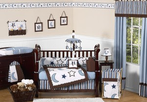 Celestial Blue and White Star Moon Themed 9p Baby Boy Crib ...