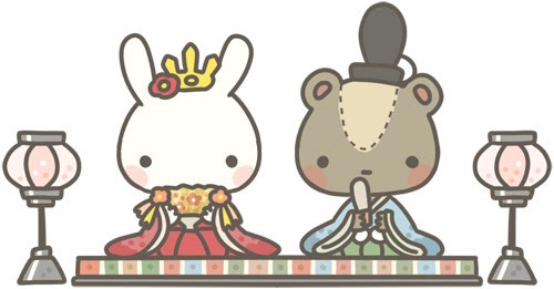 フリー素材 うさぎのお雛様とくまのお内裏様の可愛いひな祭りイラスト