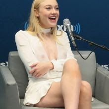 Dakota Fanning braless see through dress at SiriusXM Studio in New York 2x HQ photos
