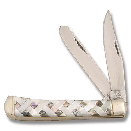 Rough Rider Trapper Folding Knife Checkered Black And White Pearl Handles