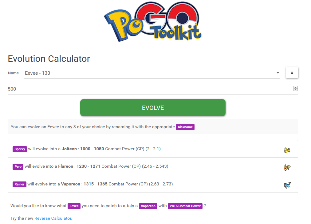 Pogotoolkit Com The Best Cp Evolution Calculator For Pokemon Go Pokemongophilly