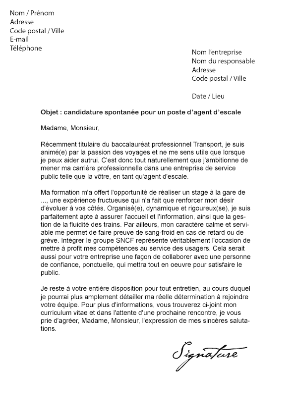 modele lettre de motivation sncf