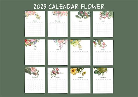  2023 calendar printable editable calendar flower canva etsy