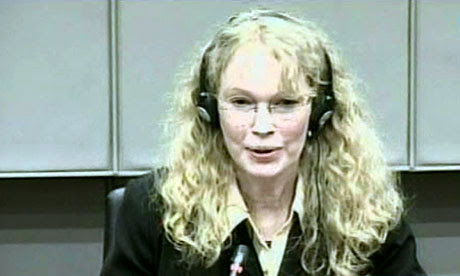 Mia Farrow at the international criminal court in The Hague