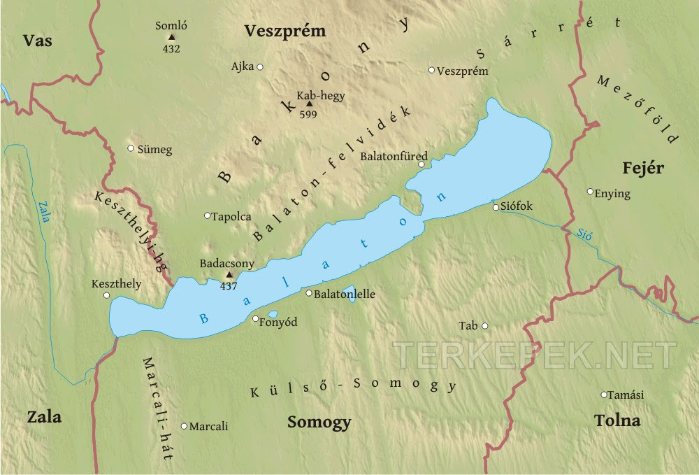 balaton környéke térkép Balaton környékének domborzati térképe