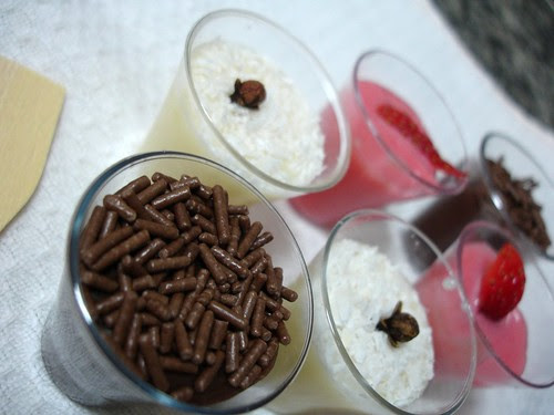 Brazilian candy in tiny cups: brigadeiro, beijinho and bicho-de-pé