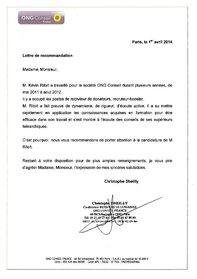 Exemple lettre de motivation recruteur de donateur 