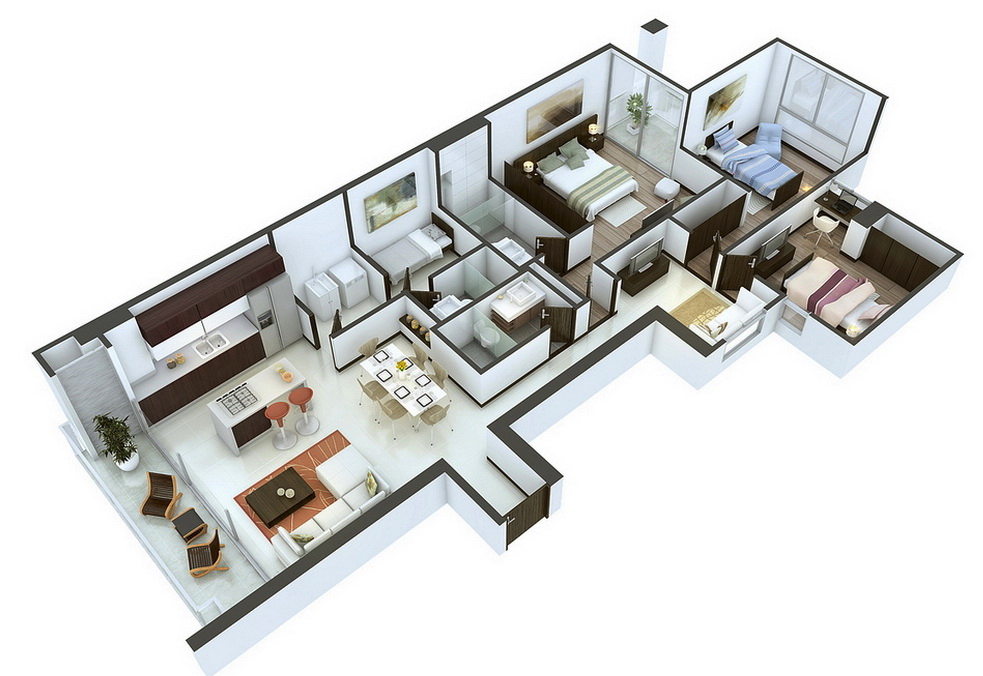 25 More 3 Bedroom 3D Floor Plans 25 More 3 Bedroom 3D Floor Plans