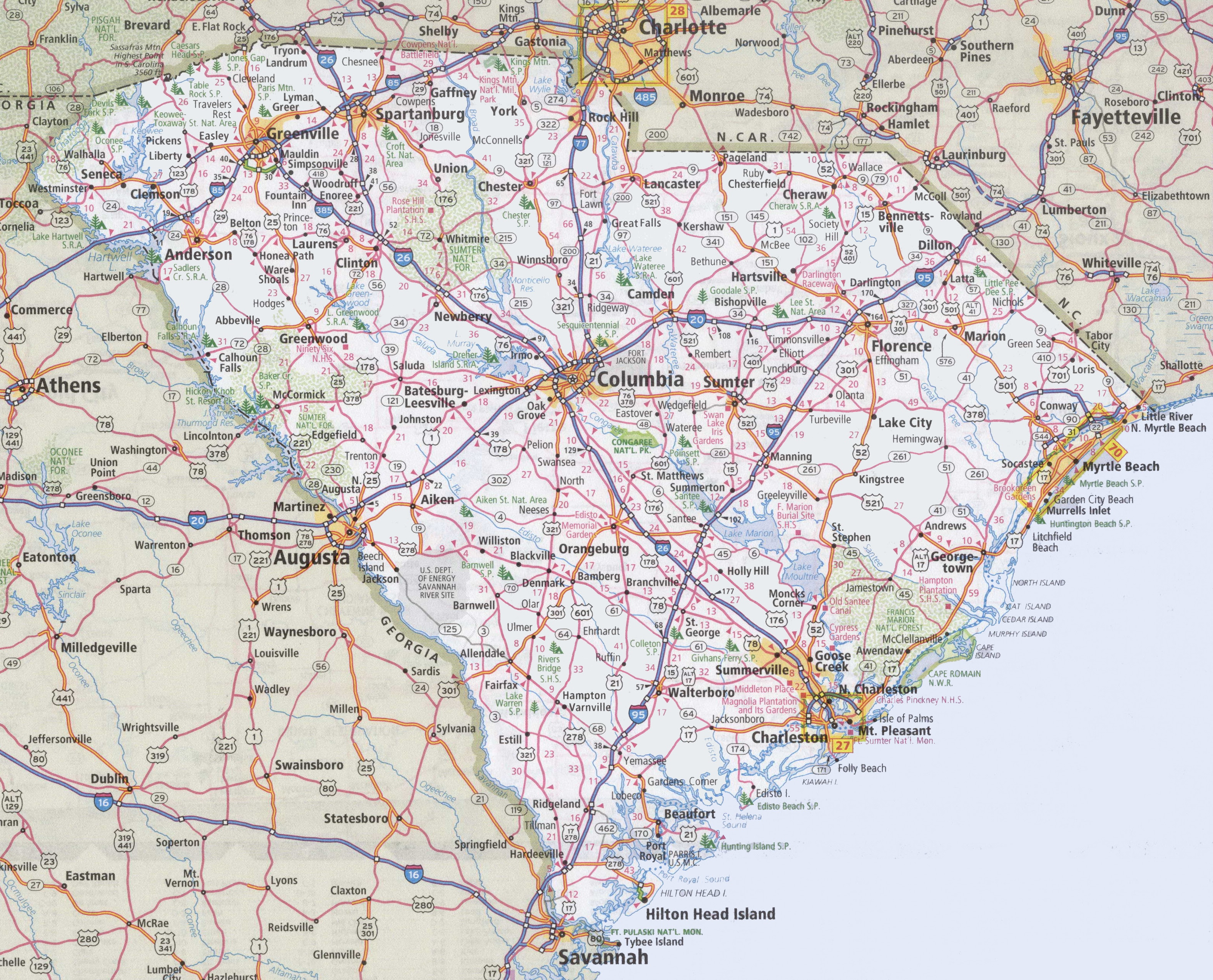 Road Map Of North Carolina And South Carolina South Carolina road map