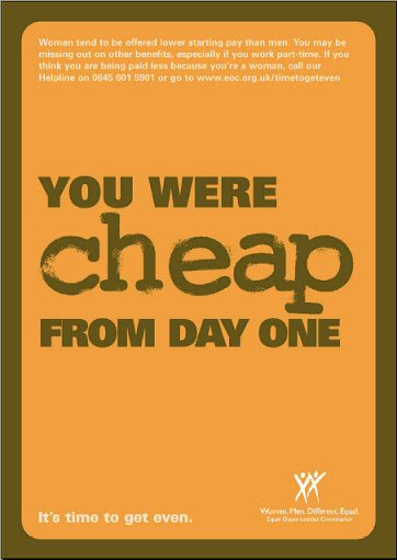 Women tend to be offered lower starting pay than men -- EOC equal pay campaign poster