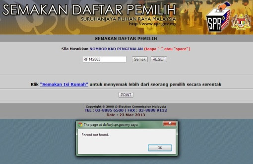 Papagomo tidak lagi di dalam senarai daftar pemilih.