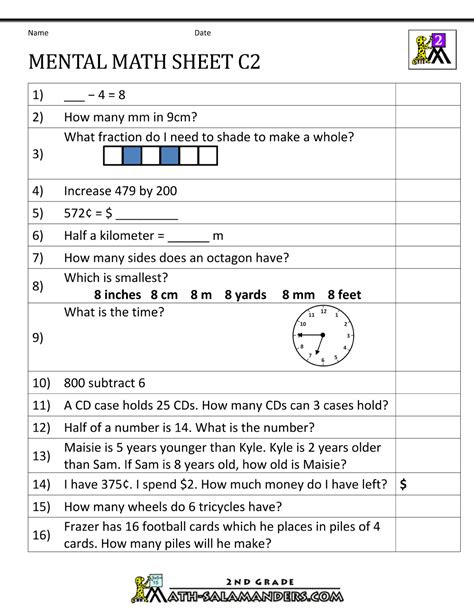However, they do not consist. mental math worksheet 2nd grade