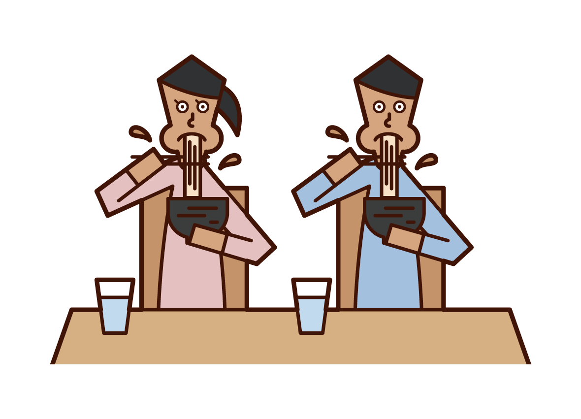 ラーメンを食べるカップルのイラスト Kukukeke ククケケ