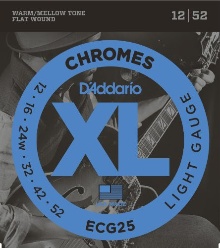 D'Addario ECG25 Chromes Flat Wound Electric Guitar Strings, Light, 12-52 On Sale