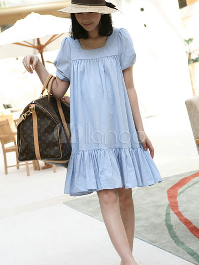 Summer Maternity Clothes Sale on Light Blue Knitting Cotton Summer Maternity Dress   Milanoo Com