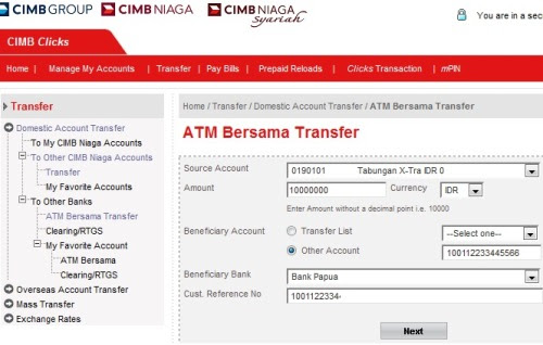 Transfer ATM Bersama CIMB Clicks
