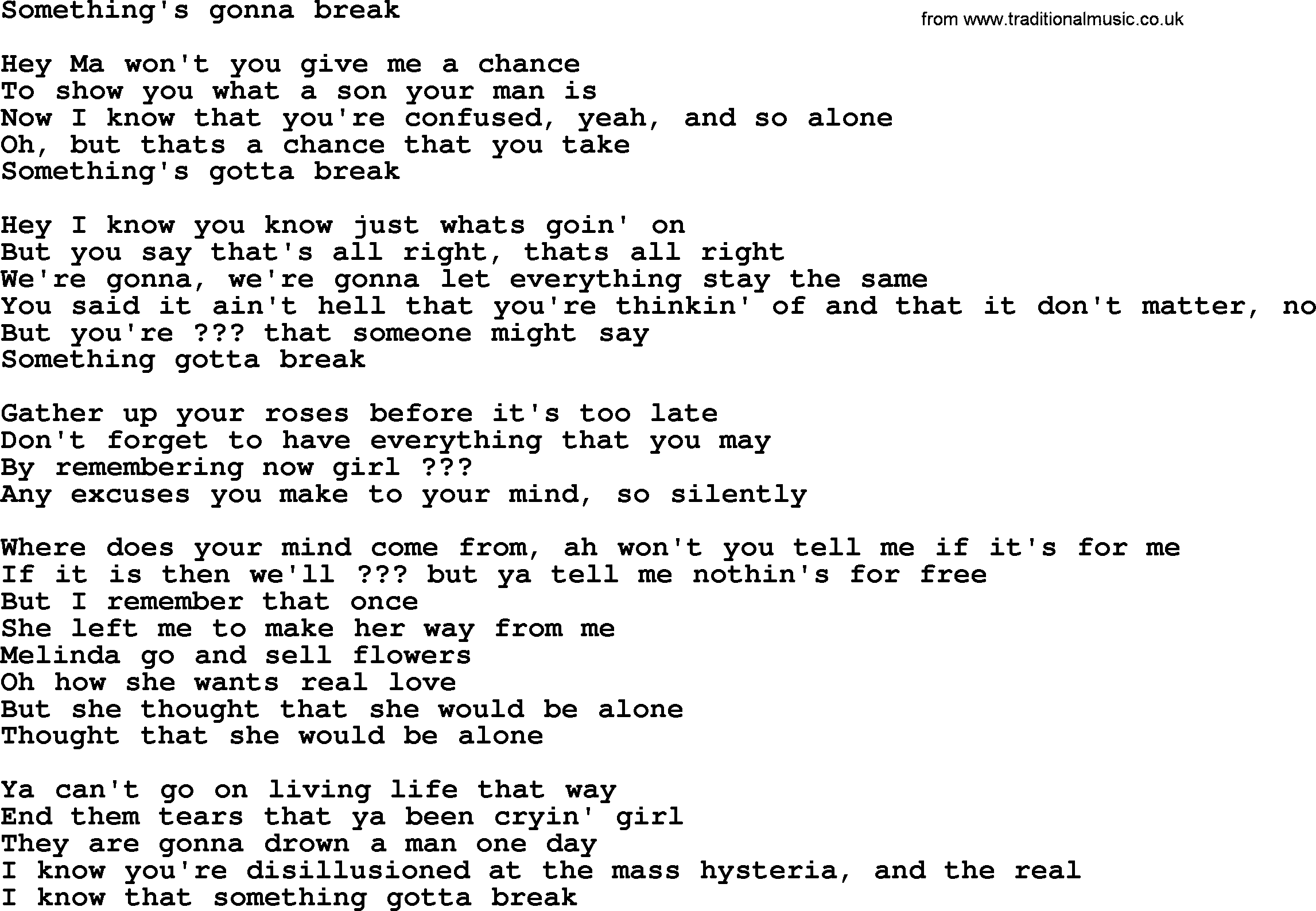Bruce Springsteen Song Something S Gonna Break Lyrics