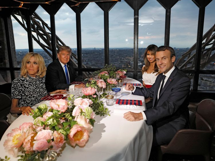 The Trumps and Macrons went to dinner in the Eiffel Tower last night