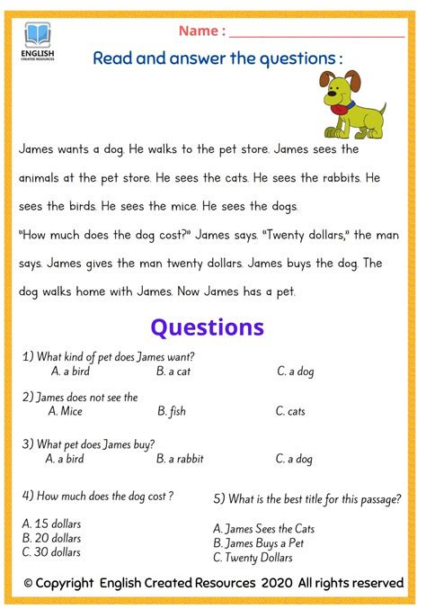  english comprehension worksheets for class 2 free 2nd grade reading