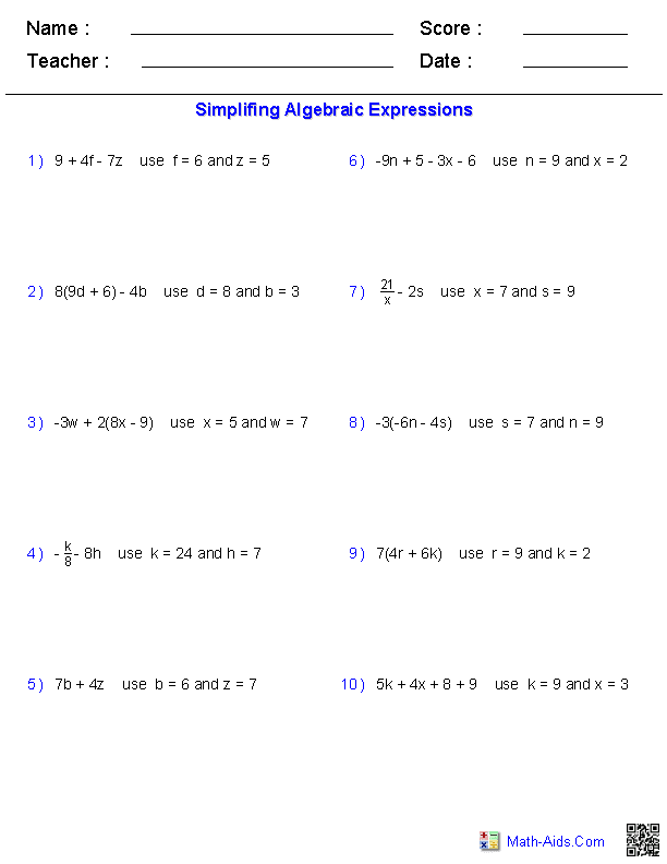 1 algebra  Worksheets like for  Algebra terms worksheets 1 Worksheets  Basics Algebra